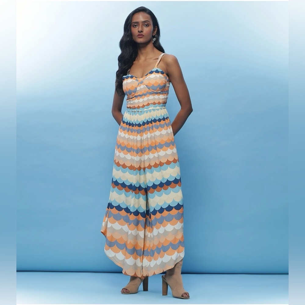 Label Ritu Kumar Orange Mariana Printed Jumpsuit